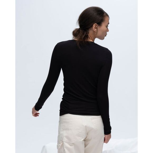 ATM Micro Modal RIbbed LS V Neck Tee Shirt in Black L - Picture 5 of 6